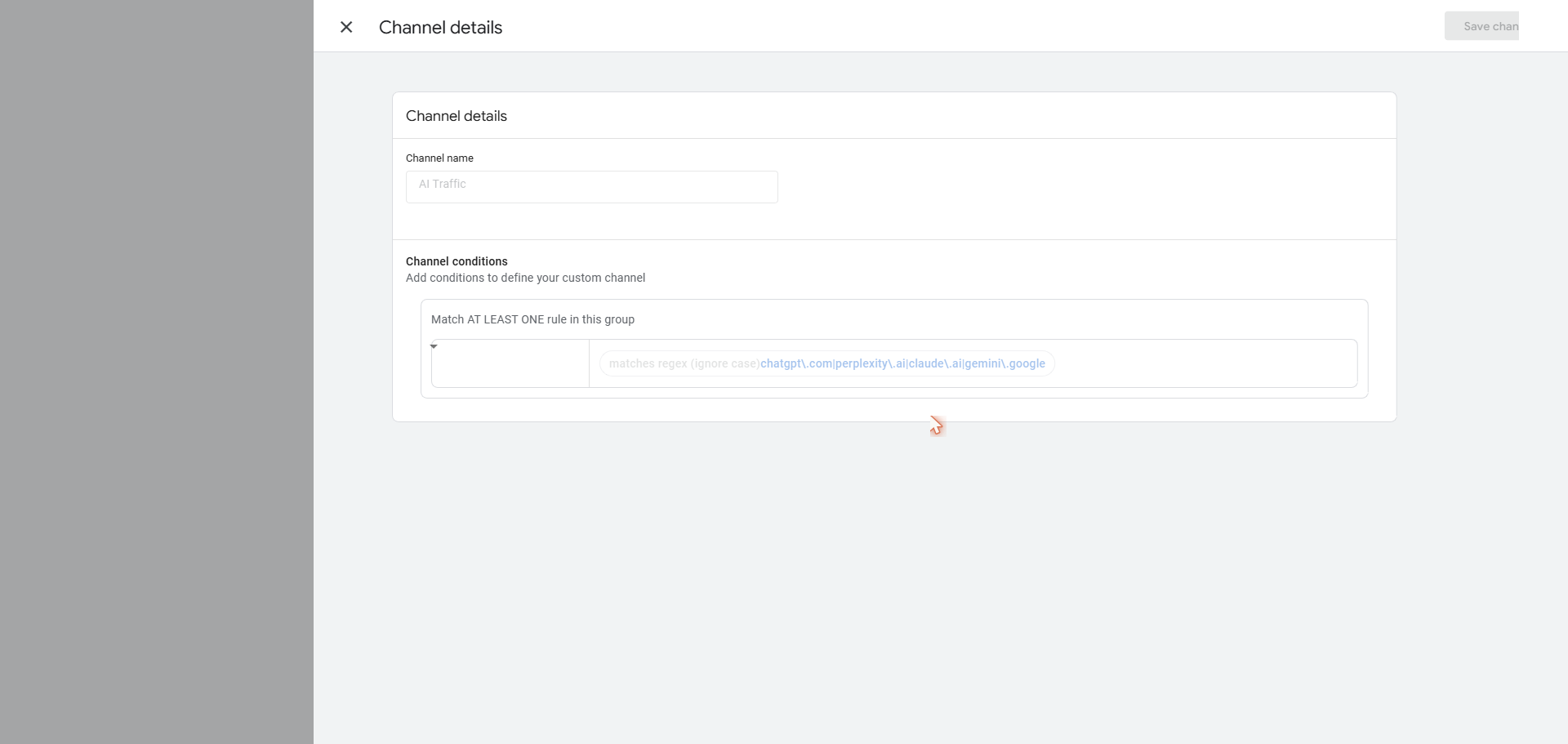 Add AI traffic channel with regex filter