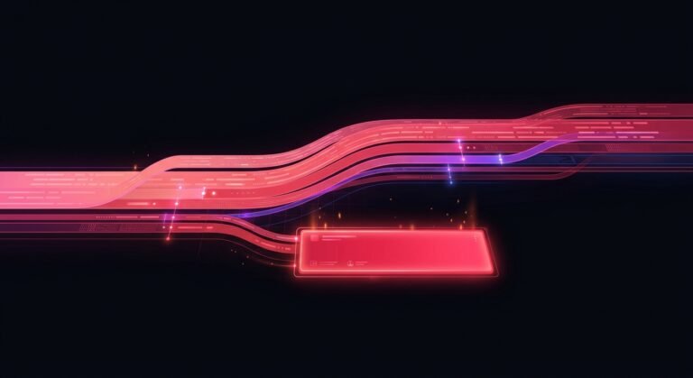 Multi-lane data highway with one lane branching downward to a glowing rectangular ad panel.