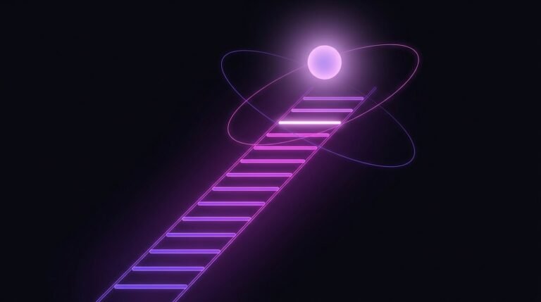 Glowing ladder of ranked bars rising toward a bright orb